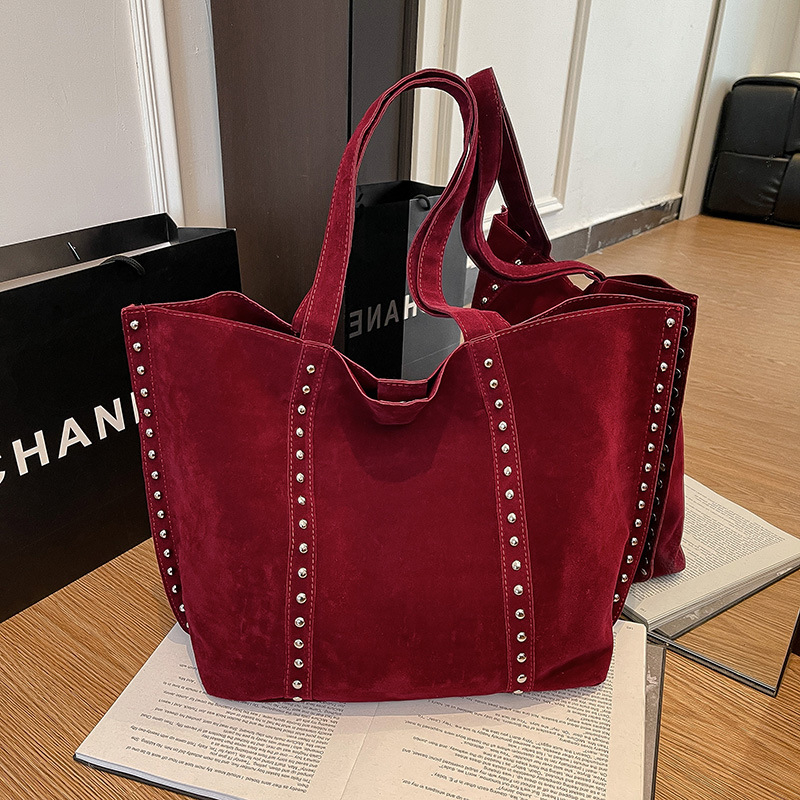 Nova Tote torbica od velura s velikim kapacitetom, ukrasi nitima, dvostruka ručka za nošenje u ruci ili na ramenu, retro stil