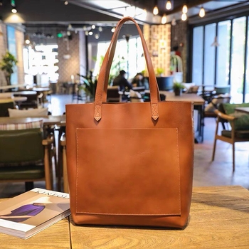 Torba Tote sa zatvaračem - koža prvog sloja, euro-američki minimalistički stil, preko ramena, velika veličina, ženska dnevna torba