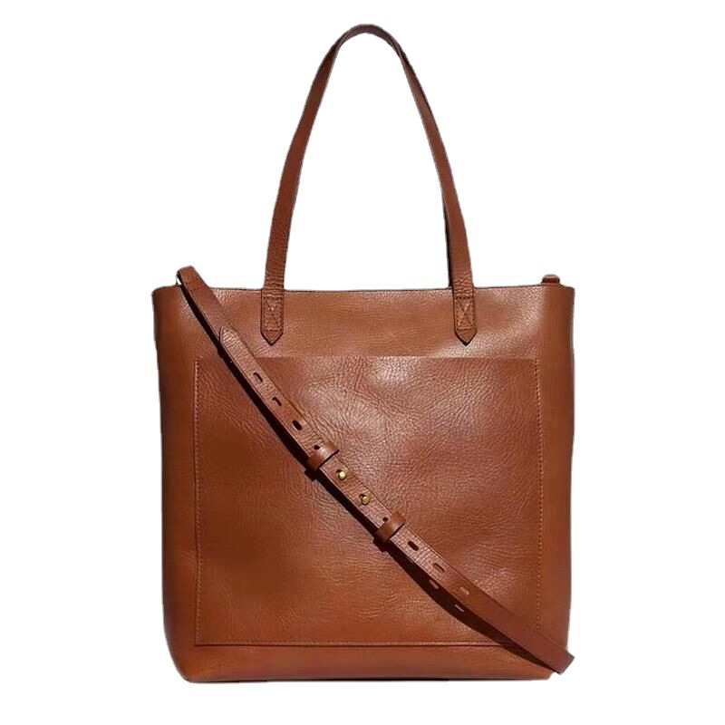 Torba Tote sa zatvaračem - koža prvog sloja, euro-američki minimalistički stil, preko ramena, velika veličina, ženska dnevna torba