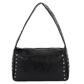 Ženska torba za ramena s rivet detaljima u retro motociklističkom stilu, mekana koža, casual crossbody torba