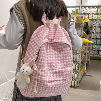 Ženski ruksak u korejskom stilu Harajuku Ulzzang, pleteni houndstooth uzorak, za srednju školu i fakultet