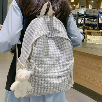 Ženski ruksak u korejskom stilu Harajuku Ulzzang, pleteni houndstooth uzorak, za srednju školu i fakultet