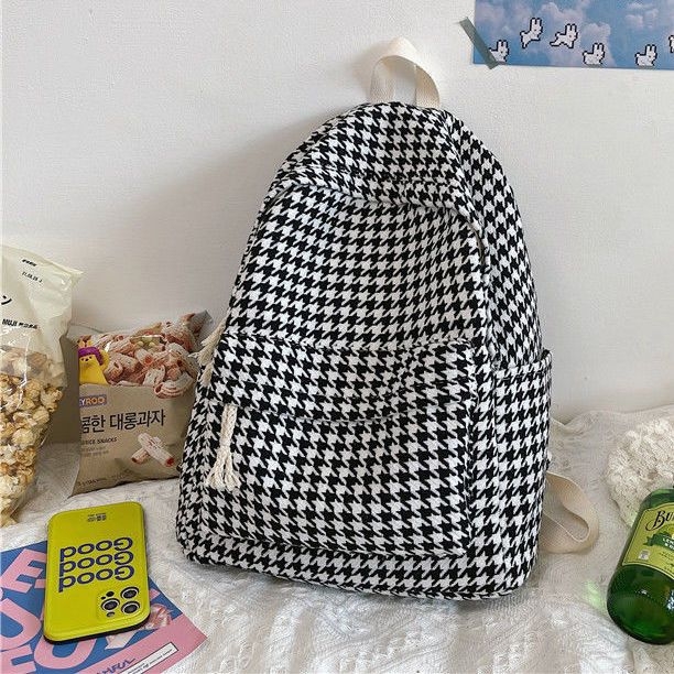 Ženski ruksak u korejskom stilu Harajuku Ulzzang, pleteni houndstooth uzorak, za srednju školu i fakultet