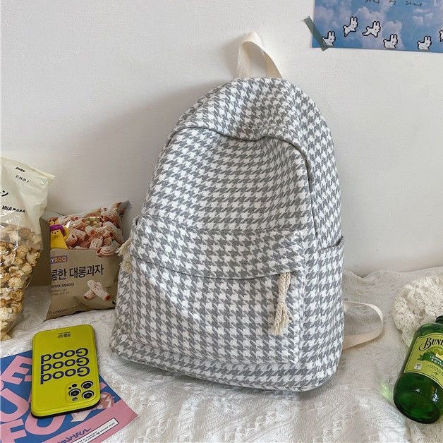 Ženski ruksak u korejskom stilu Harajuku Ulzzang, pleteni houndstooth uzorak, za srednju školu i fakultet