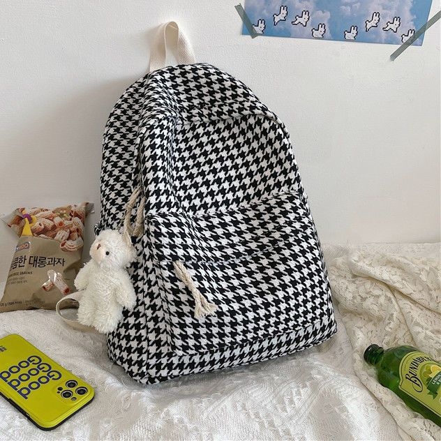 Ženski ruksak u korejskom stilu Harajuku Ulzzang, pleteni houndstooth uzorak, za srednju školu i fakultet