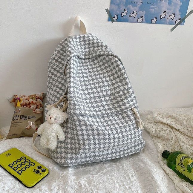 Ženski ruksak u korejskom stilu Harajuku Ulzzang, pleteni houndstooth uzorak, za srednju školu i fakultet