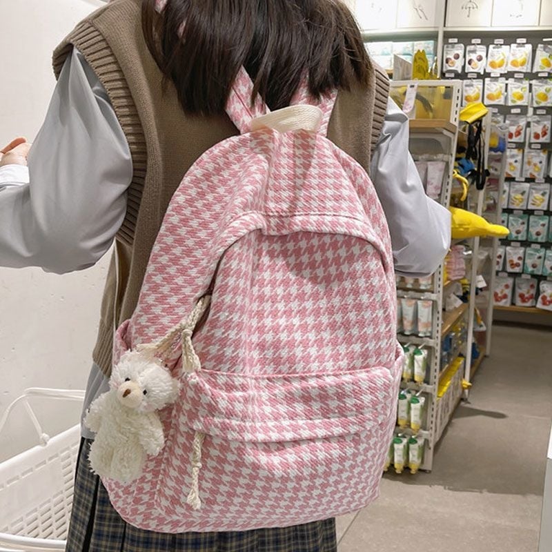 Ženski ruksak u korejskom stilu Harajuku Ulzzang, pleteni houndstooth uzorak, za srednju školu i fakultet