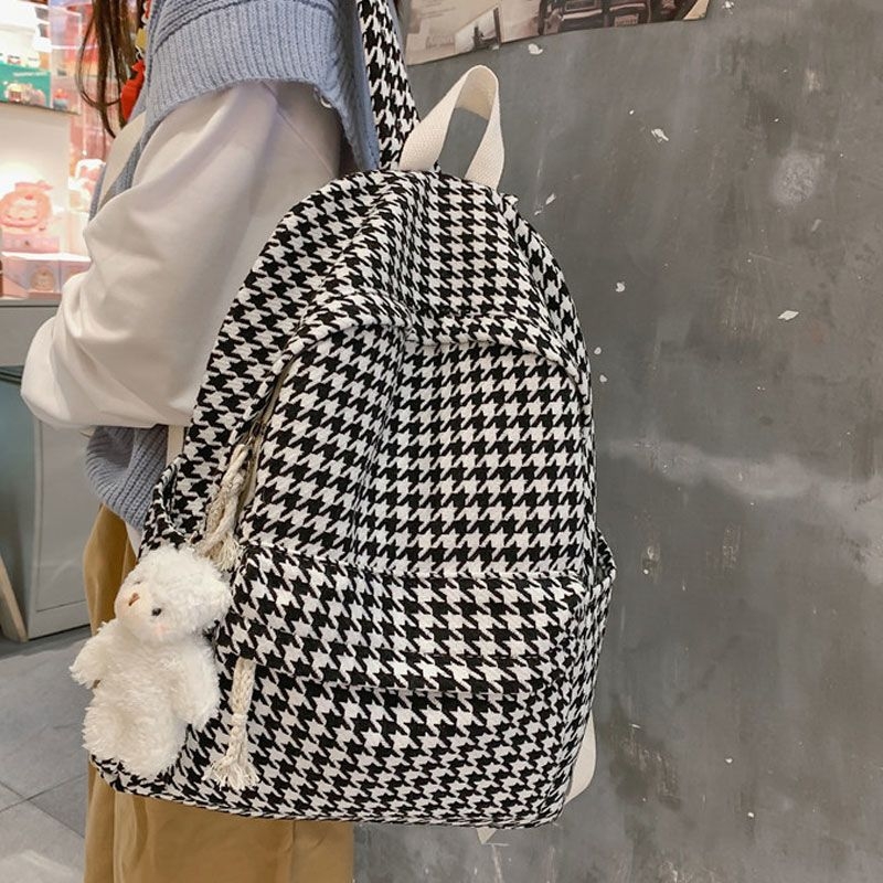 Ženski ruksak u korejskom stilu Harajuku Ulzzang, pleteni houndstooth uzorak, za srednju školu i fakultet