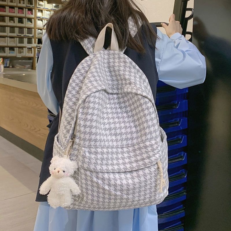 Ženski ruksak u korejskom stilu Harajuku Ulzzang, pleteni houndstooth uzorak, za srednju školu i fakultet