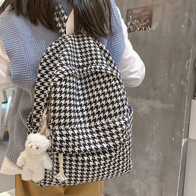 Ženski ruksak u korejskom stilu Harajuku Ulzzang, pleteni houndstooth uzorak, za srednju školu i fakultet