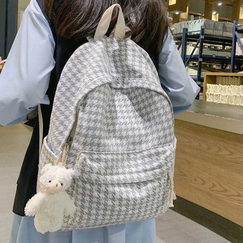 Ženski ruksak u korejskom stilu Harajuku Ulzzang, pleteni houndstooth uzorak, za srednju školu i fakultet