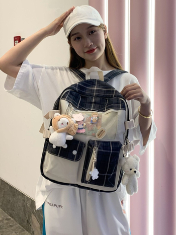 Harajuku inspirirani školski ruksak s kariranim uzorkom, unisex, 20–35 L, najlon, kompatibilan s 12-inčnim prijenosnikom, mladi kampus ruksak