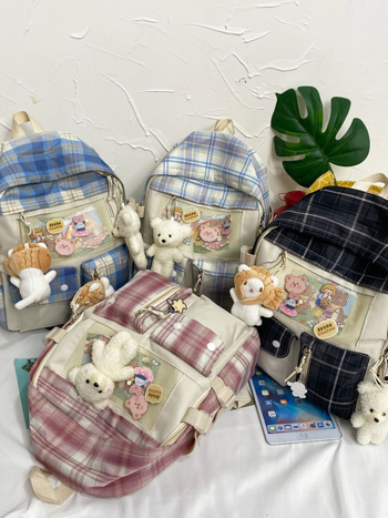 Harajuku inspirirani školski ruksak s kariranim uzorkom, unisex, 20–35 L, najlon, kompatibilan s 12-inčnim prijenosnikom, mladi kampus ruksak