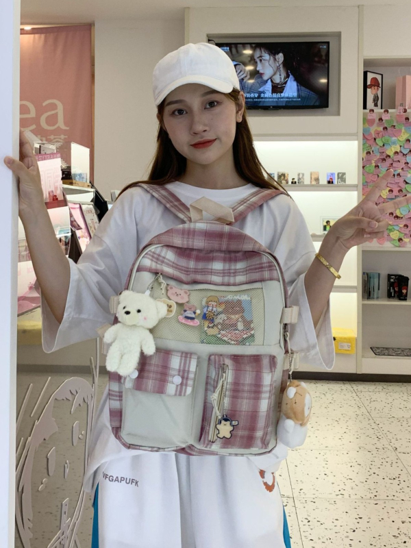 Harajuku inspirirani školski ruksak s kariranim uzorkom, unisex, 20–35 L, najlon, kompatibilan s 12-inčnim prijenosnikom, mladi kampus ruksak