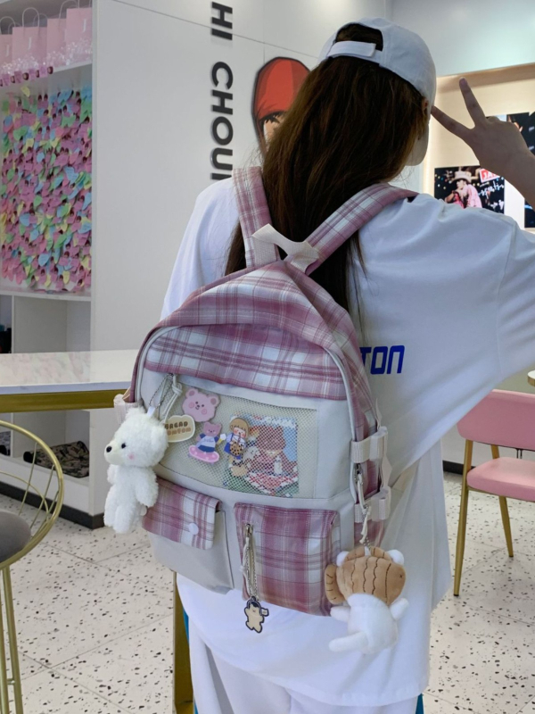 Harajuku inspirirani školski ruksak s kariranim uzorkom, unisex, 20–35 L, najlon, kompatibilan s 12-inčnim prijenosnikom, mladi kampus ruksak