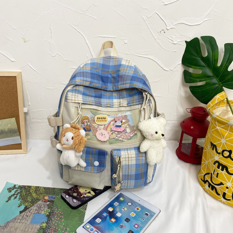 Harajuku inspirirani školski ruksak s kariranim uzorkom, unisex, 20–35 L, najlon, kompatibilan s 12-inčnim prijenosnikom, mladi kampus ruksak