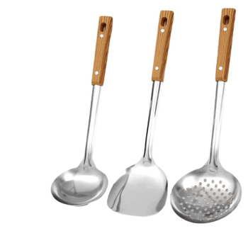Set de ustensile de bucătărie din oțel inoxidabil: spatulă, lingură cu sită, lingură de supă, lingură pentru orez, spatulă pentru prăjit, spatulă pentru wok