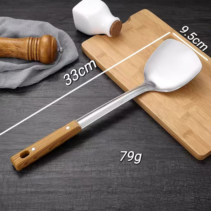 Set de ustensile de bucătărie din oțel inoxidabil: spatulă, lingură cu sită, lingură de supă, lingură pentru orez, spatulă pentru prăjit, spatulă pentru wok
