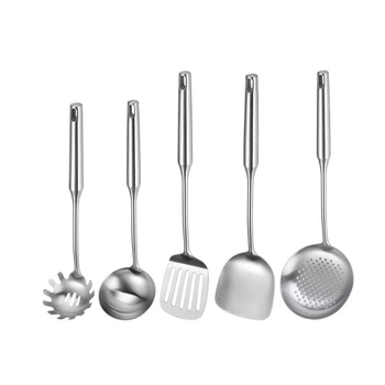 Set de ustensile de bucătărie din oțel inoxidabil 304: spatulă, lingură cu găuri, spatulă pentru prăjit și strecurătoare