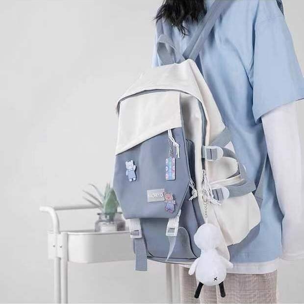 Ruksak za laptop s kontrastnim bojama, velik kapacitet, Harajuku stil za žene