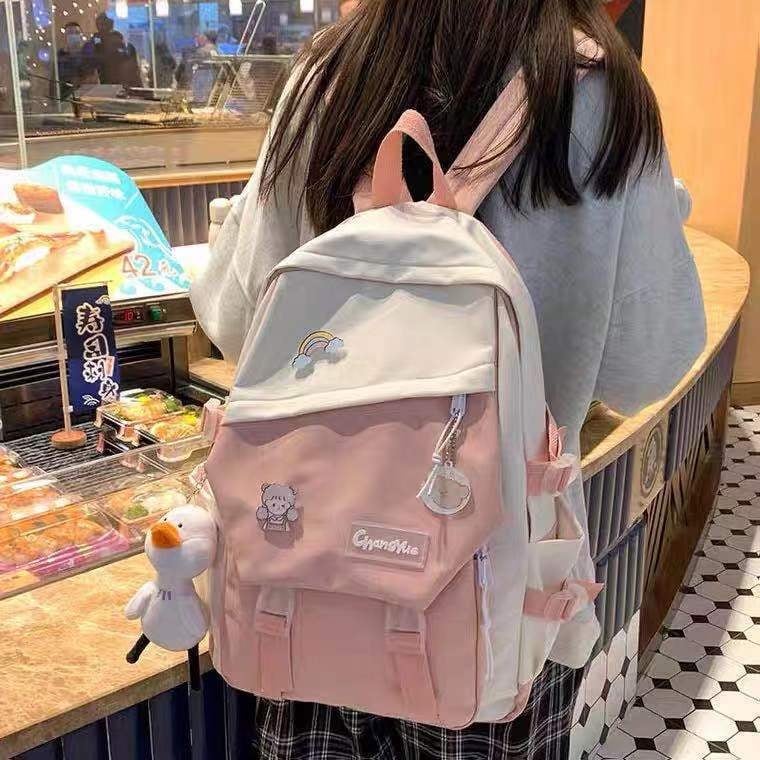 Ruksak za laptop s kontrastnim bojama, velik kapacitet, Harajuku stil za žene