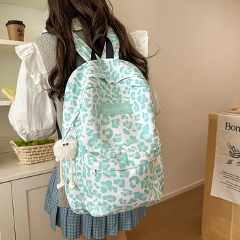 Unisex ruksak Harajuku stilom s leopard uzorkom i kravjim motivom, 20–35 L, za 15-inčni prijenosnik, najlon, lagan školski ruksak
