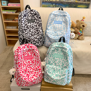 Unisex ruksak Harajuku stilom s leopard uzorkom i kravjim motivom, 20–35 L, za 15-inčni prijenosnik, najlon, lagan školski ruksak