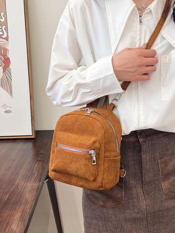 Mali ruksak od corduroya, Harajuku stil, jednobojna boja, korejski dizajn, retro minimalistički, za studente i svakodnevnu uporabu