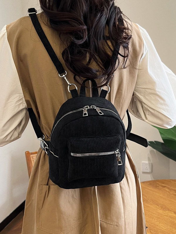 Mali ruksak od corduroya, Harajuku stil, jednobojna boja, korejski dizajn, retro minimalistički, za studente i svakodnevnu uporabu