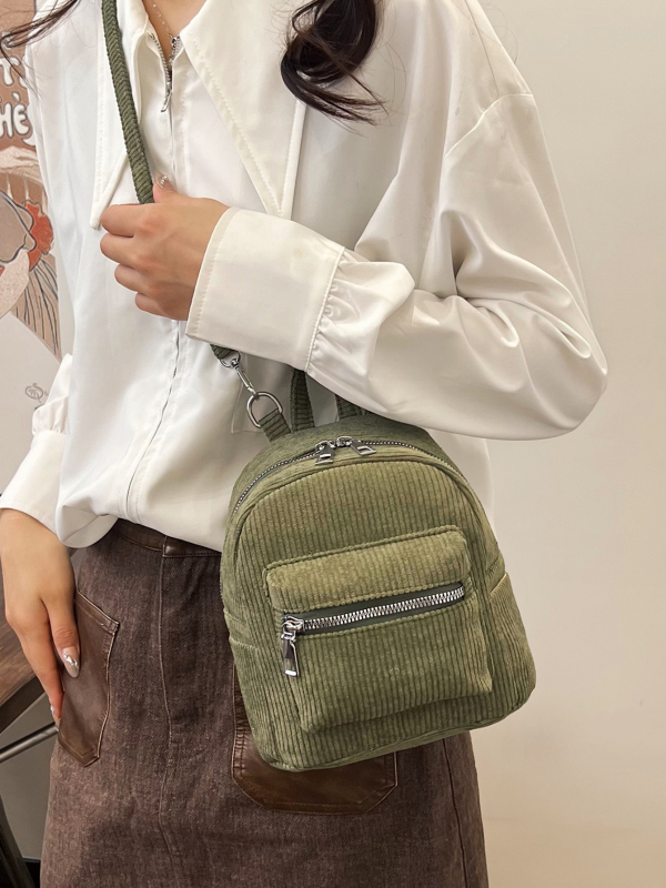 Mali ruksak od corduroya, Harajuku stil, jednobojna boja, korejski dizajn, retro minimalistički, za studente i svakodnevnu uporabu