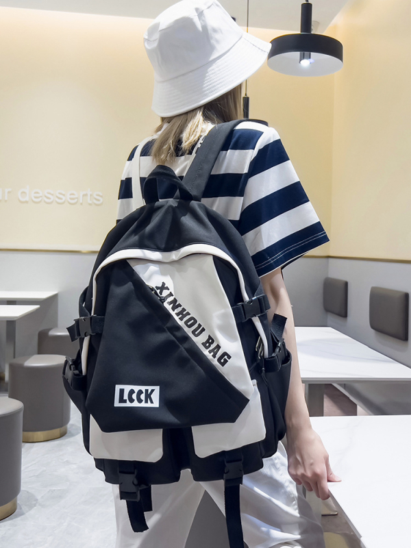 Harajuku stil ruksaka za kampus, patchwork dizajn, velik kapacitet za srednjoškolce i studente