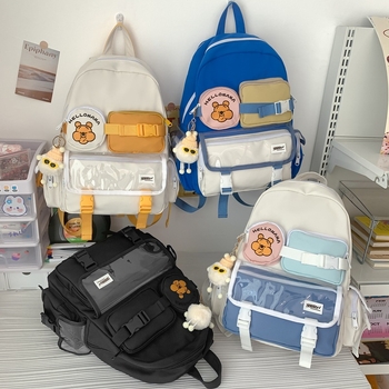 Ruksak u korejskom stilu Ins, Harajuku s blokovima boja, unisex, lagan, kapacitet 20–35 L, za 10-inčni prijenosnik