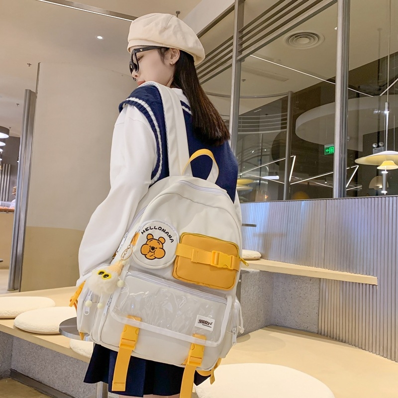 Ruksak u korejskom stilu Ins, Harajuku s blokovima boja, unisex, lagan, kapacitet 20–35 L, za 10-inčni prijenosnik