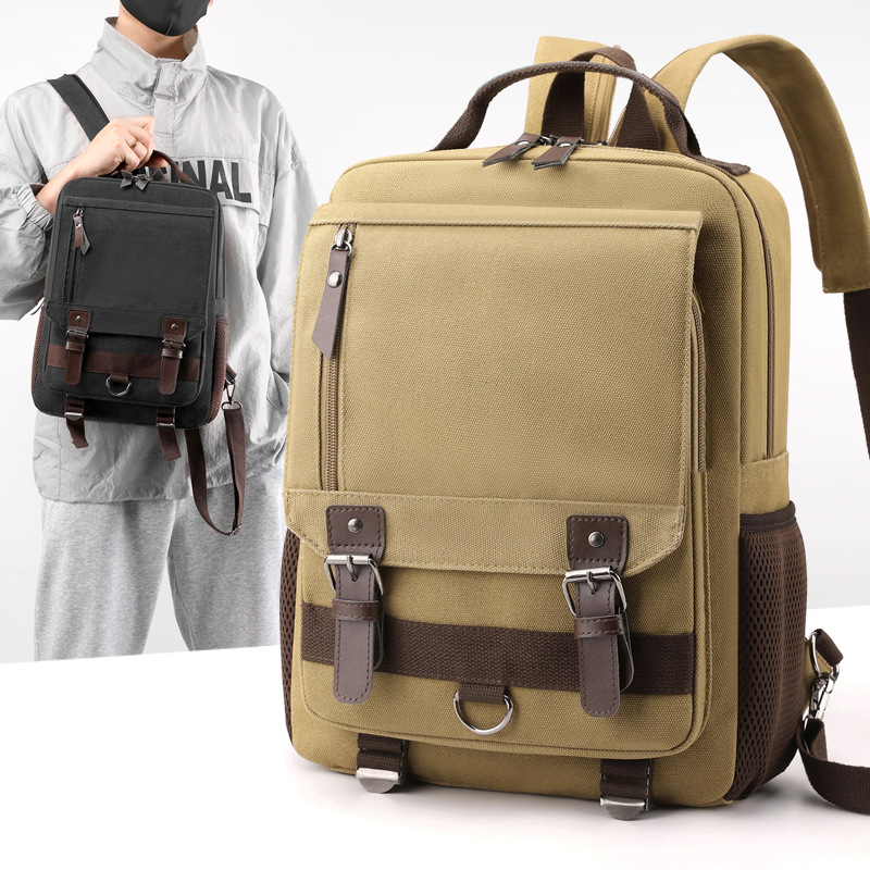 Platneni ruksak, jednobojan, velik kapacitet 20–35 L, casual retro stil, unisex, za 14-inčni prijenosnik