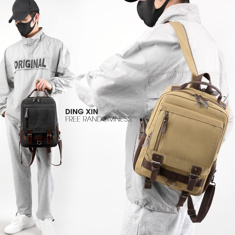 Platneni ruksak, jednobojan, velik kapacitet 20–35 L, casual retro stil, unisex, za 14-inčni prijenosnik