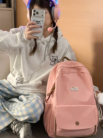 Unisex ruksak za školu od najlona, japanskog stila, jednobojan, opušten gradski stil, 20–35 L, za 14-inčni laptop