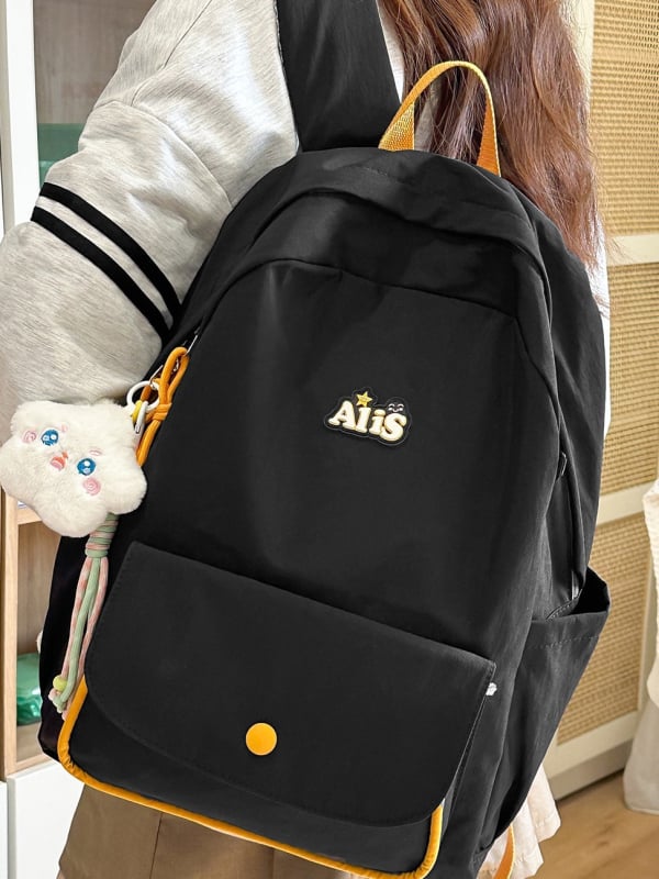 Unisex ruksak za školu od najlona, japanskog stila, jednobojan, opušten gradski stil, 20–35 L, za 14-inčni laptop