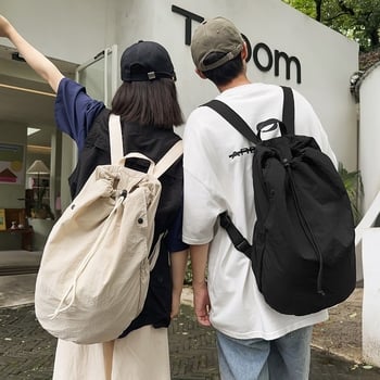 Unisex najlon torba s vrpcom, jednobojna, korejskog stila retro tote, svakodnevno nošenje, volumen 20–35 L, ultra lagana.