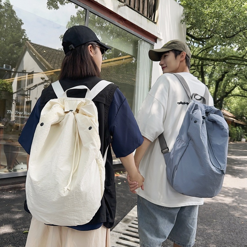 Unisex najlon torba s vrpcom, jednobojna, korejskog stila retro tote, svakodnevno nošenje, volumen 20–35 L, ultra lagana.