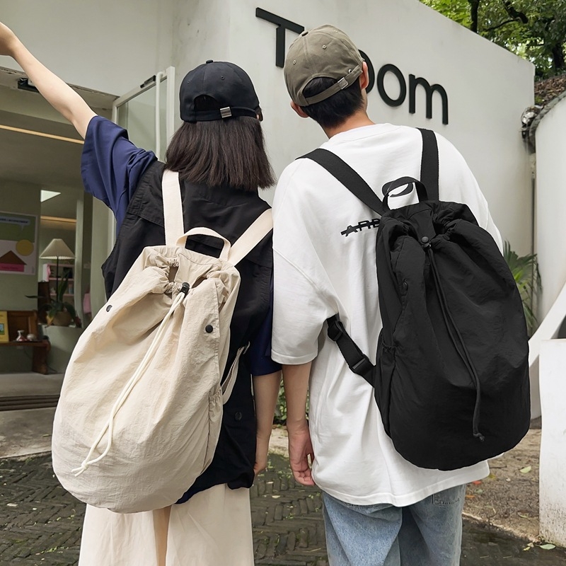 Unisex najlon torba s vrpcom, jednobojna, korejskog stila retro tote, svakodnevno nošenje, volumen 20–35 L, ultra lagana.