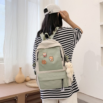 Nylon ruksak za školu, Harajuku stil, dizajn color-block, lagan za učenike od 3. do 6. razreda