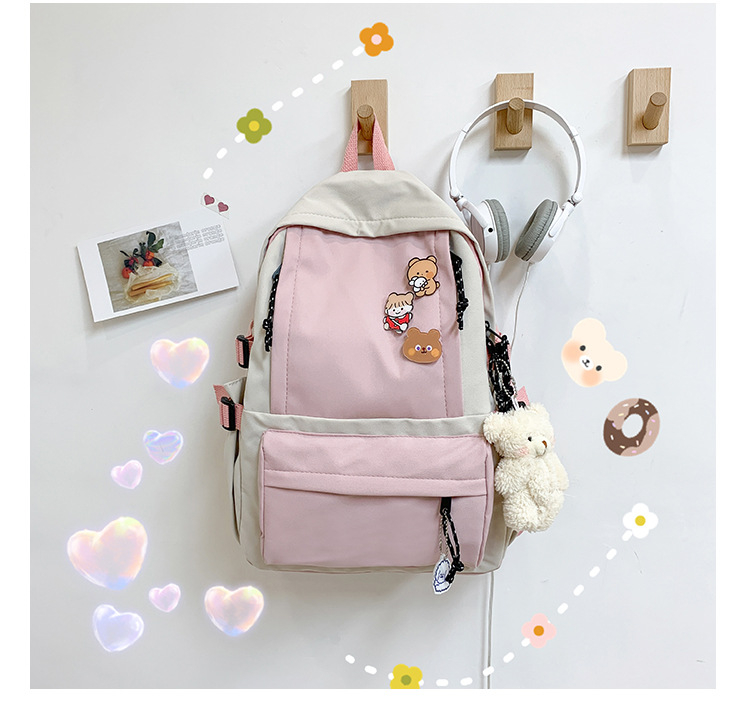 Nylon ruksak za školu, Harajuku stil, dizajn color-block, lagan za učenike od 3. do 6. razreda