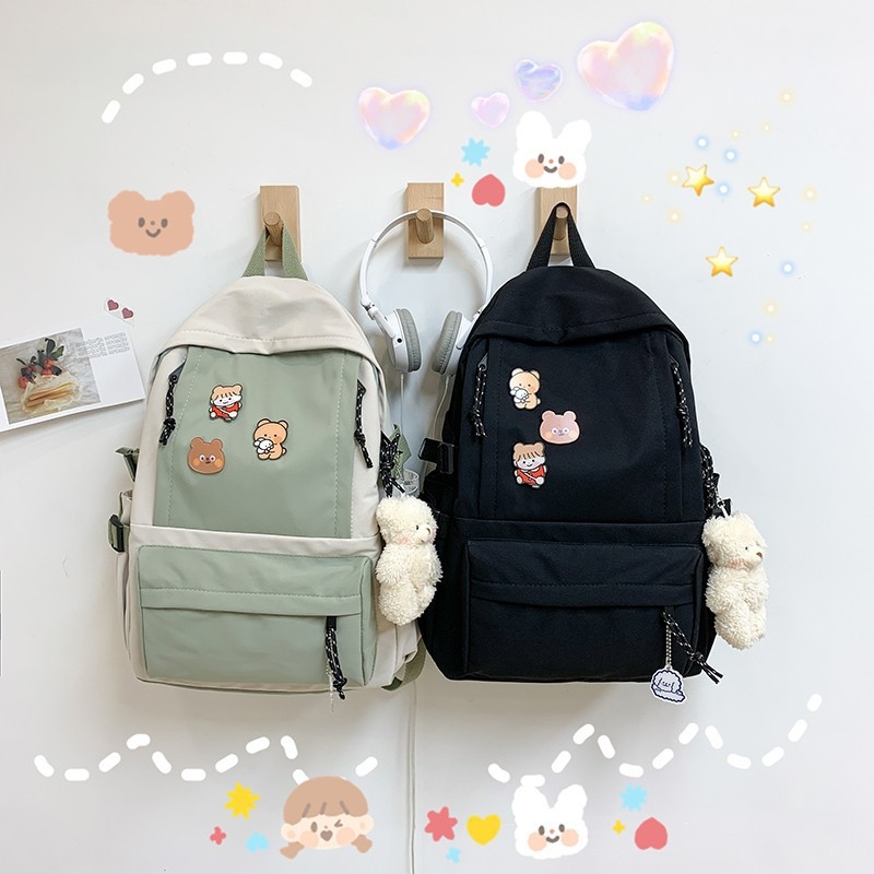 Nylon ruksak za školu, Harajuku stil, dizajn color-block, lagan za učenike od 3. do 6. razreda