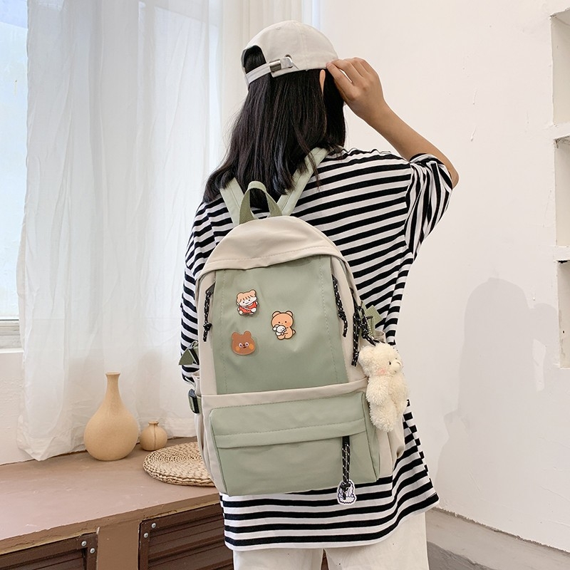 Nylon ruksak za školu, Harajuku stil, dizajn color-block, lagan za učenike od 3. do 6. razreda