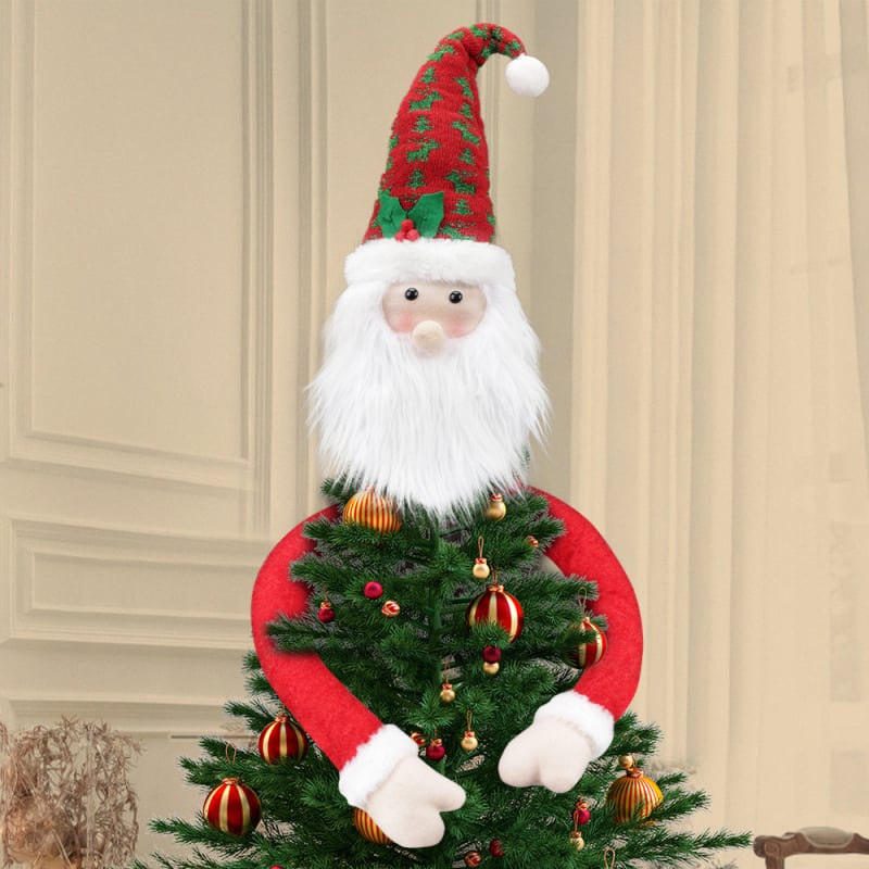 Ornamente de Crăciun din poliester: stea pentru vârful bradului, Moș Crăciun, elf și om de zăpadă — pandantive pentru vitrina ferestrei