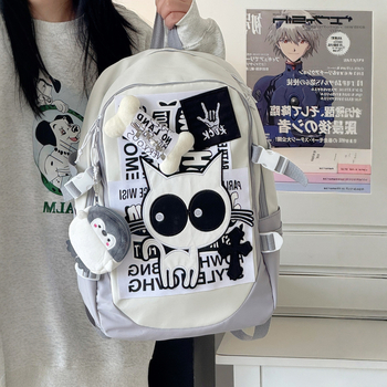 Crtić sladak ruksak velike kapacitete za školu i putovanja, Harajuku retro stil, motiv mačjih kostiju