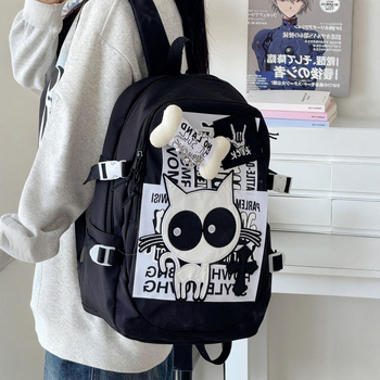 Crtić sladak ruksak velike kapacitete za školu i putovanja, Harajuku retro stil, motiv mačjih kostiju
