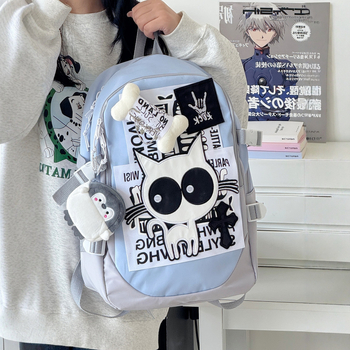 Crtić sladak ruksak velike kapacitete za školu i putovanja, Harajuku retro stil, motiv mačjih kostiju