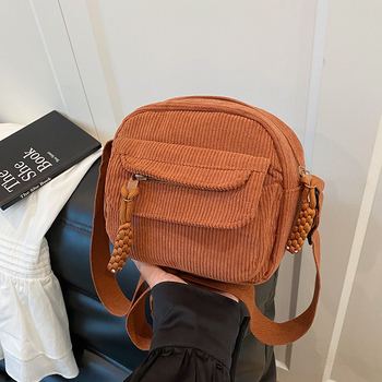 Vintage Corduroy ženska torbica preko ramena – crossbody, jednostavan japanski stil, svakodnevna torbica za mobitel
