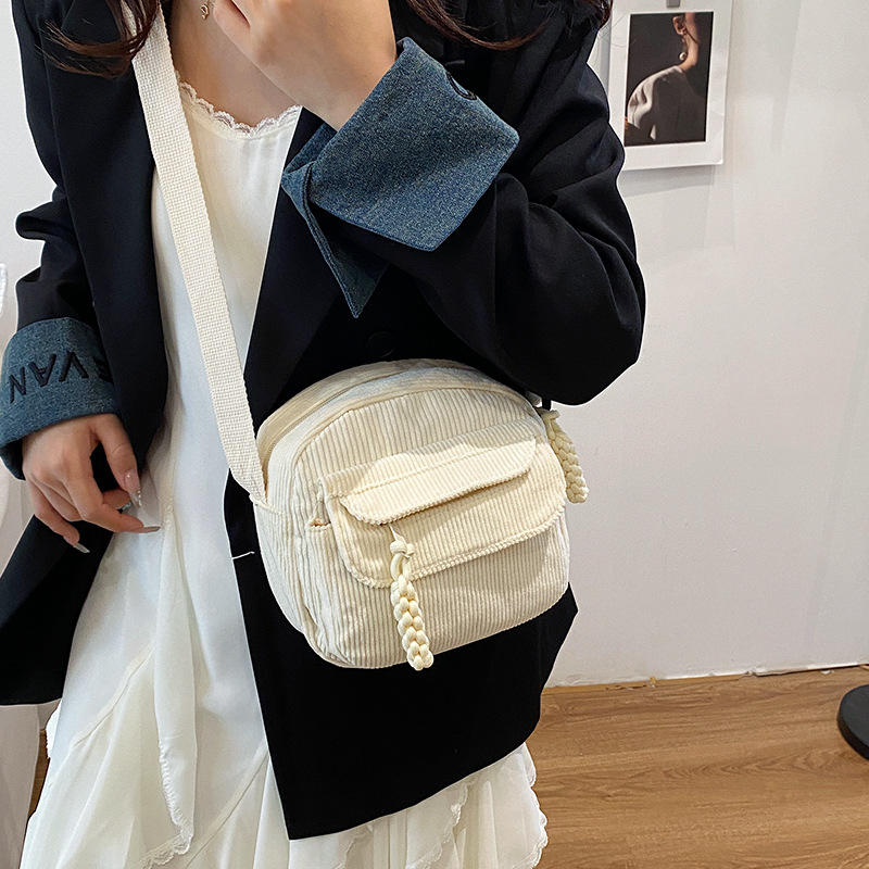 Vintage Corduroy ženska torbica preko ramena – crossbody, jednostavan japanski stil, svakodnevna torbica za mobitel
